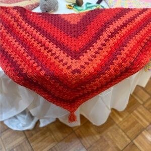 Elegant Red and Orange Crochet Wrap